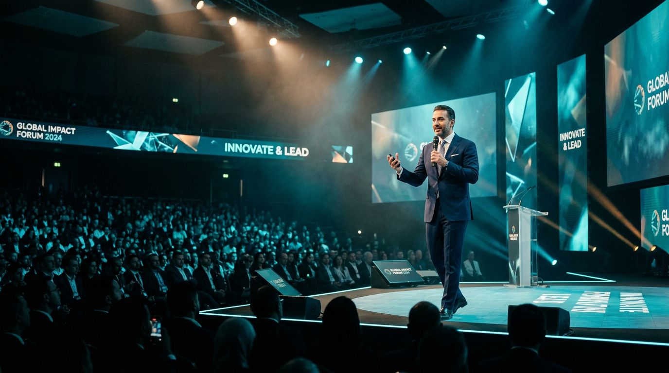 Fahed Bizzari speaking on a conference stage