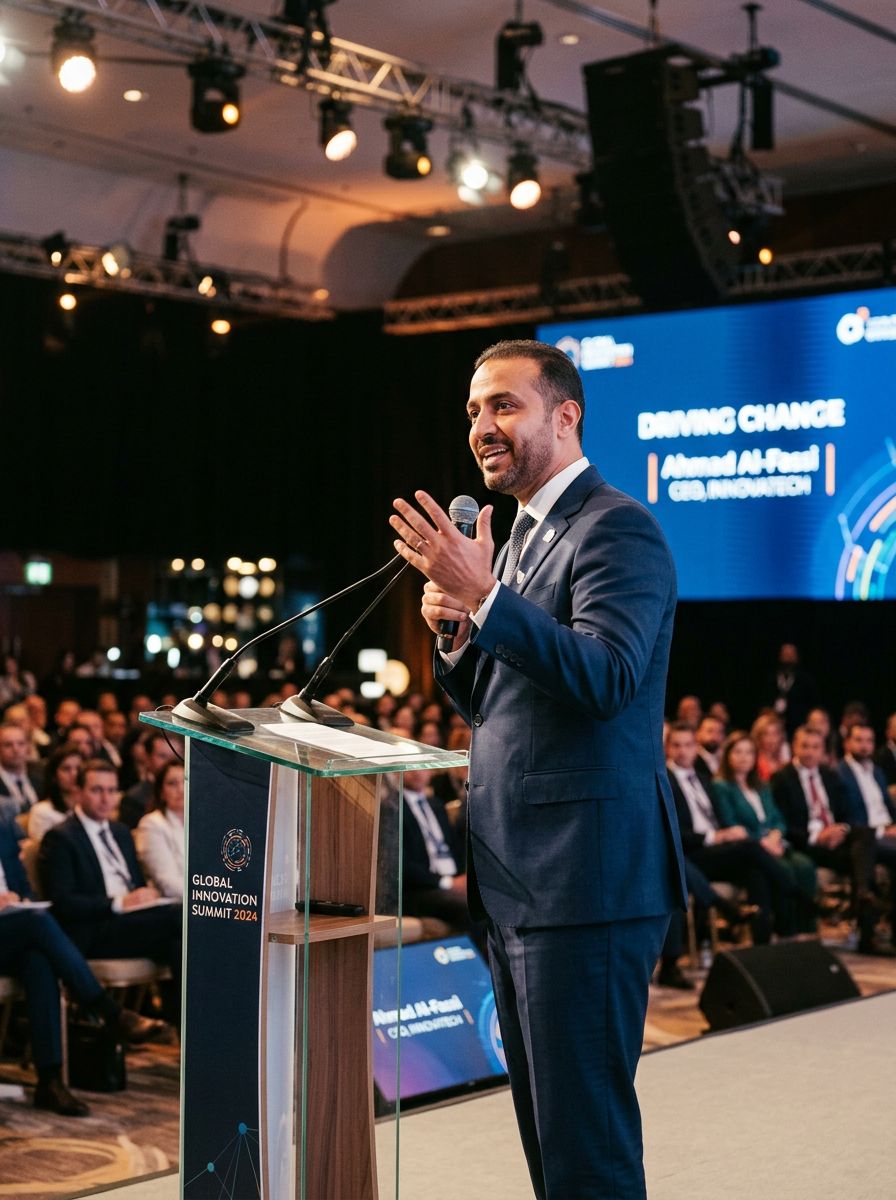 Fahed Bizzari speaking at a podium